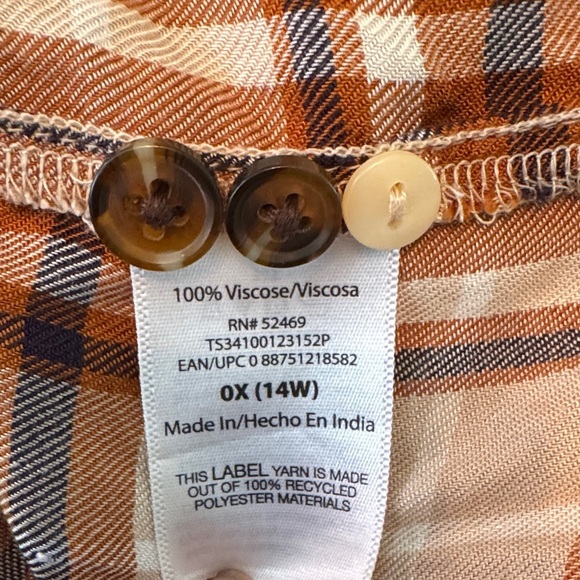 Terra & Sky Brown Plaid Button Down Shirt women’s 14w - Picture 11 of 12